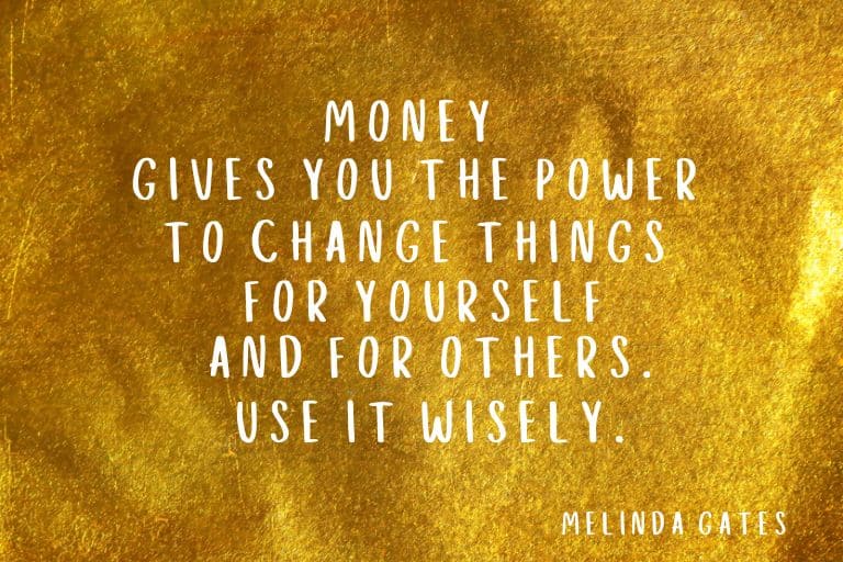 MONEY GIVES YOU THE POWER QUOTE on gold background - MELINDA GATES