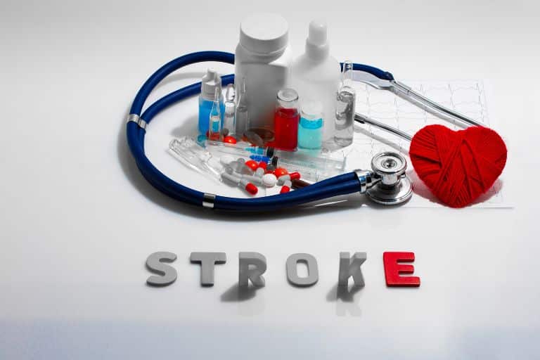 STROKE Stethoscope and pills and heart